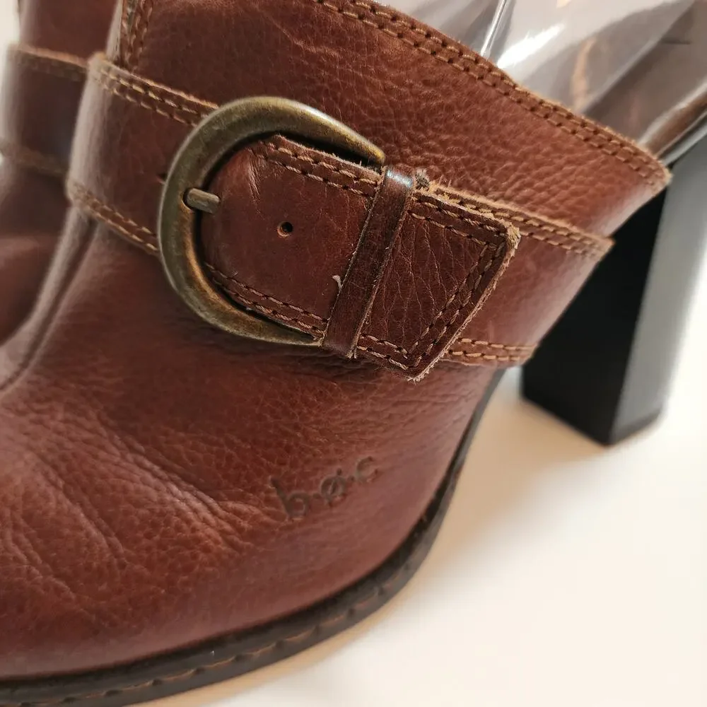 BOC Brown Leather‎ Slip On Clogs Stacked Heel Women's SZ 8